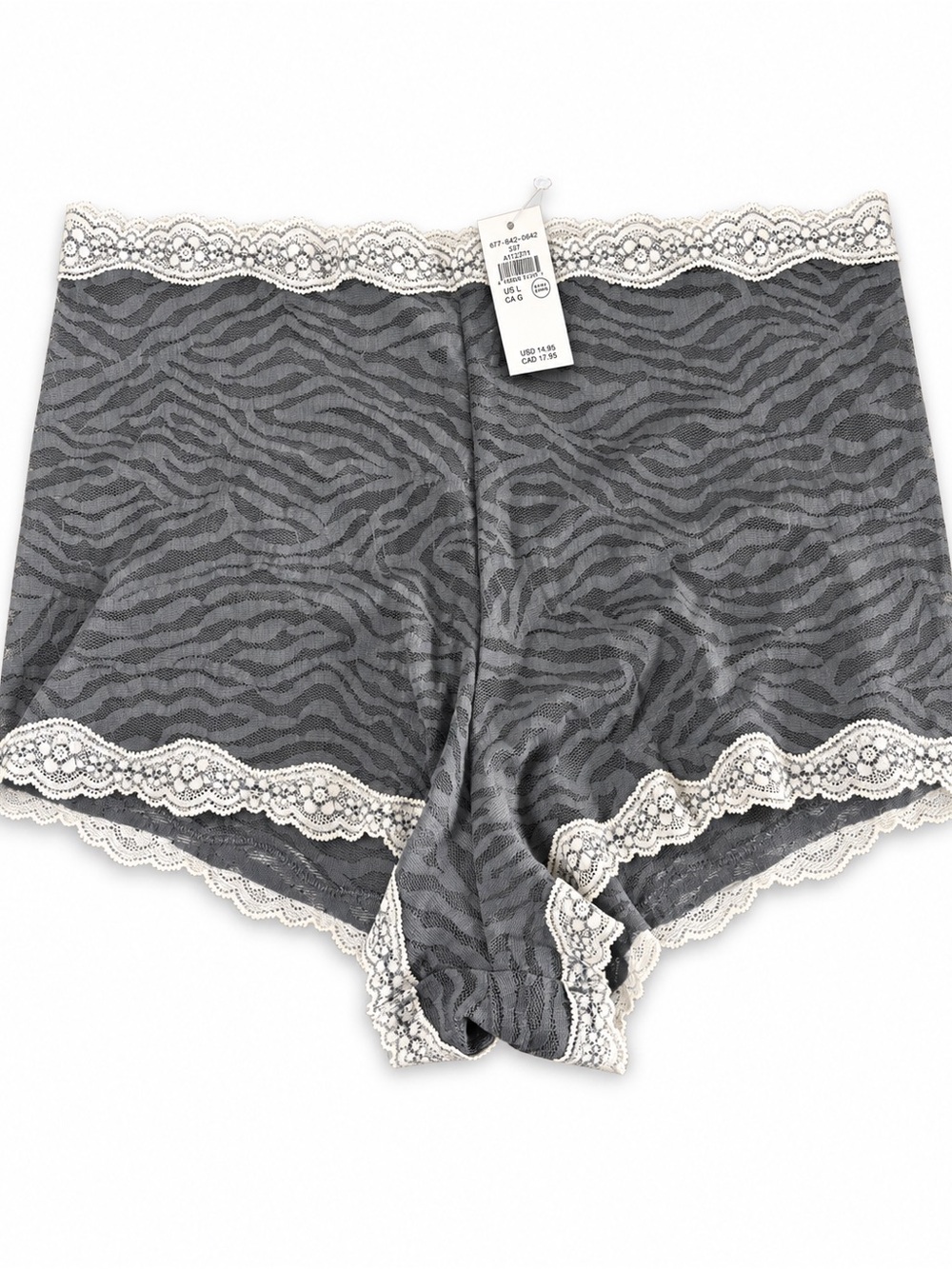 aerie Gray Zebra Lace-Trim Boyshorts